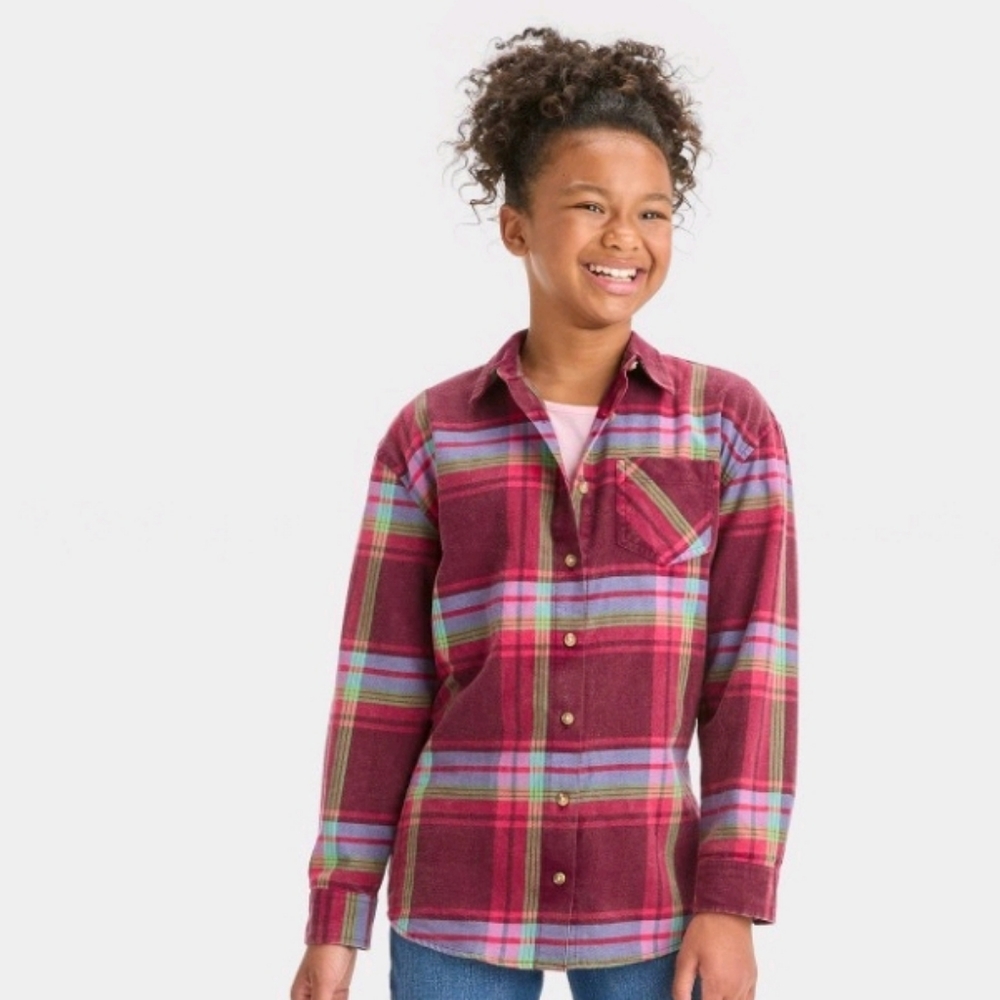 NWOT Art Class Girls oversized button plaid shirt Girls XXL Womens Medium